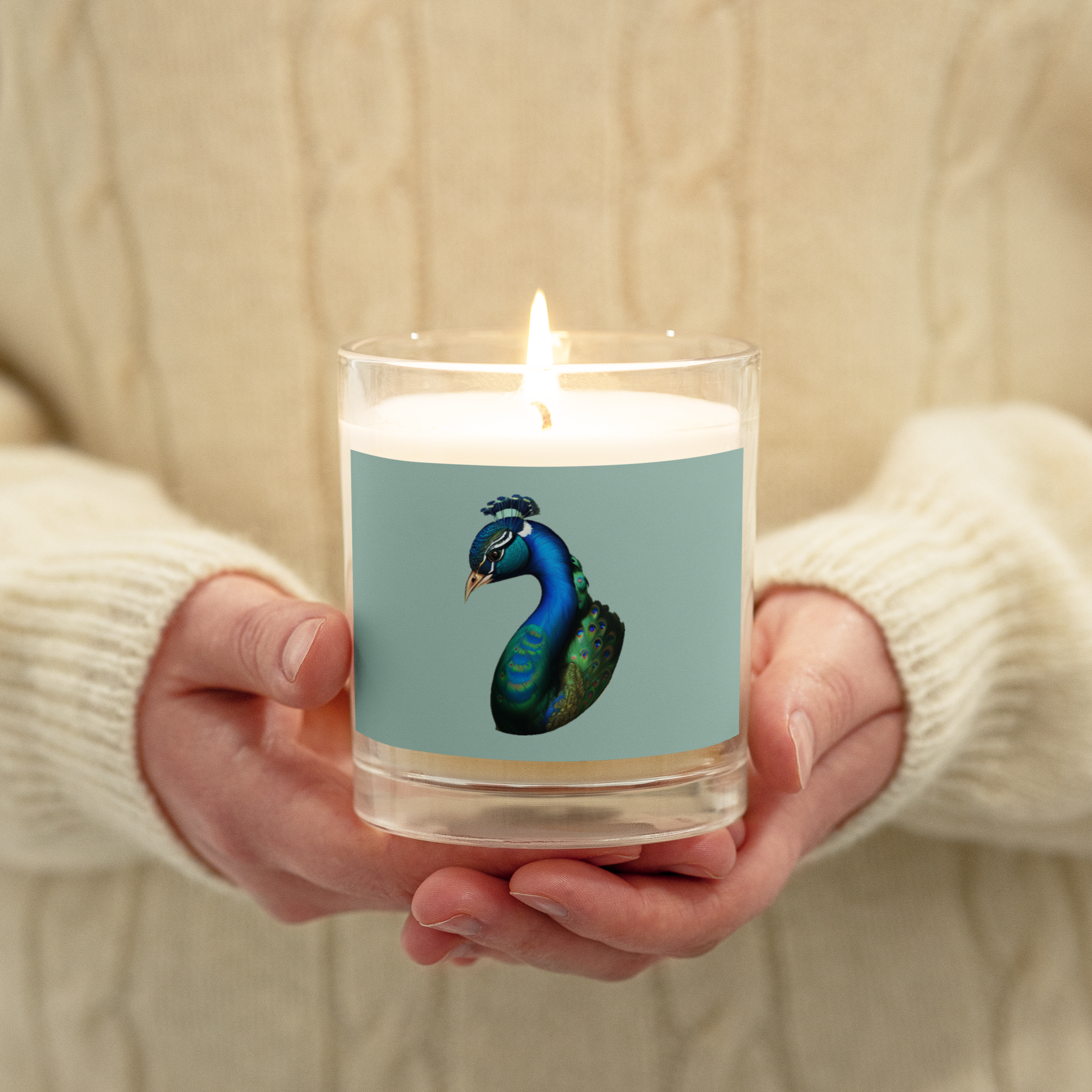 Glass jar soy wax candle - Pretty Peacock