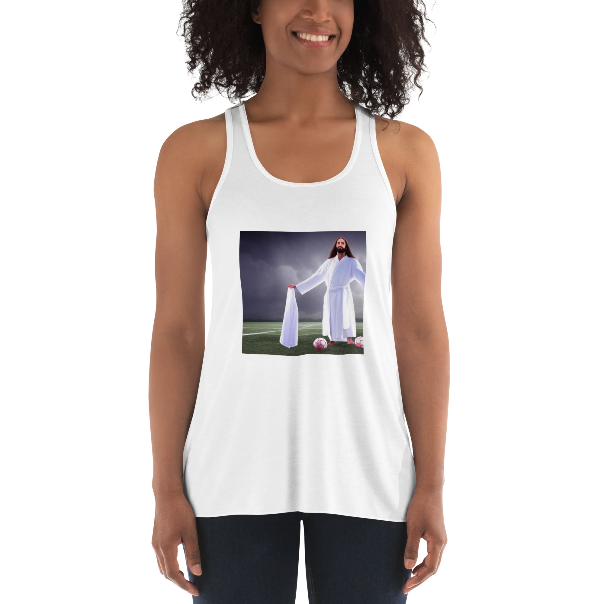 Women's Flowy Tank Top - Jesus playing soccer